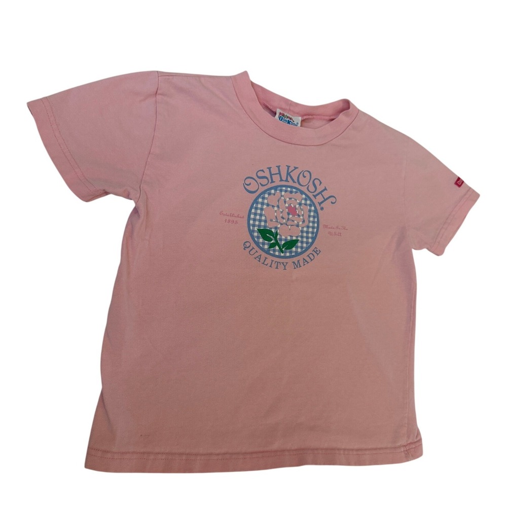 Vintage OshKosh Pink Graphic T-Shirt Rose Gingham Girls 6X